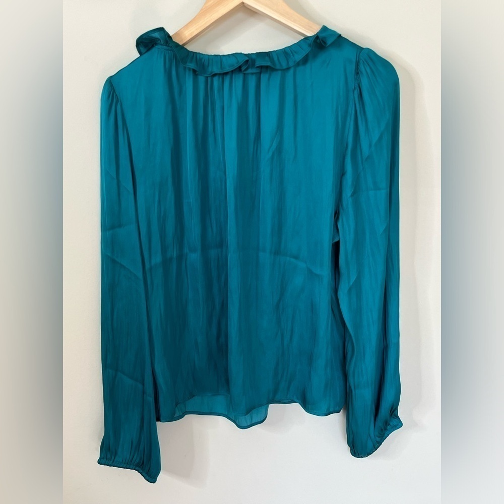 Jcrew Ruffleneck Top Green Long Sleeve Size Large New *See description - Picture 2 of 9